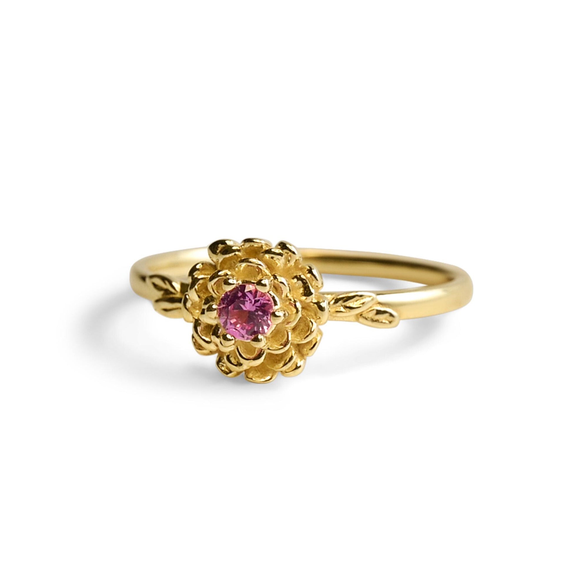 Marigold Flower Ring • Tourmaline October Birth Flower Ring • 14k Gold Plate