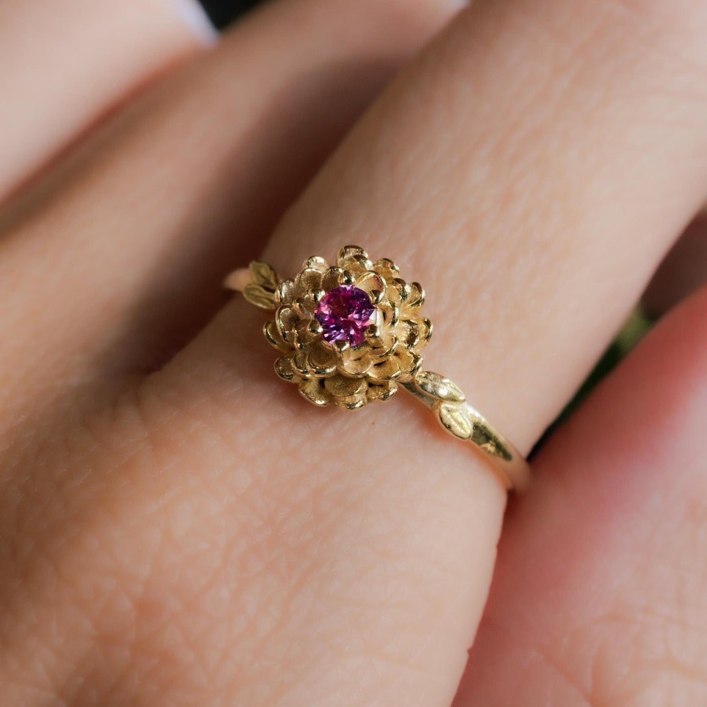 Marigold Flower Ring • Tourmaline October Birth Flower Ring • 14k Gold Plate