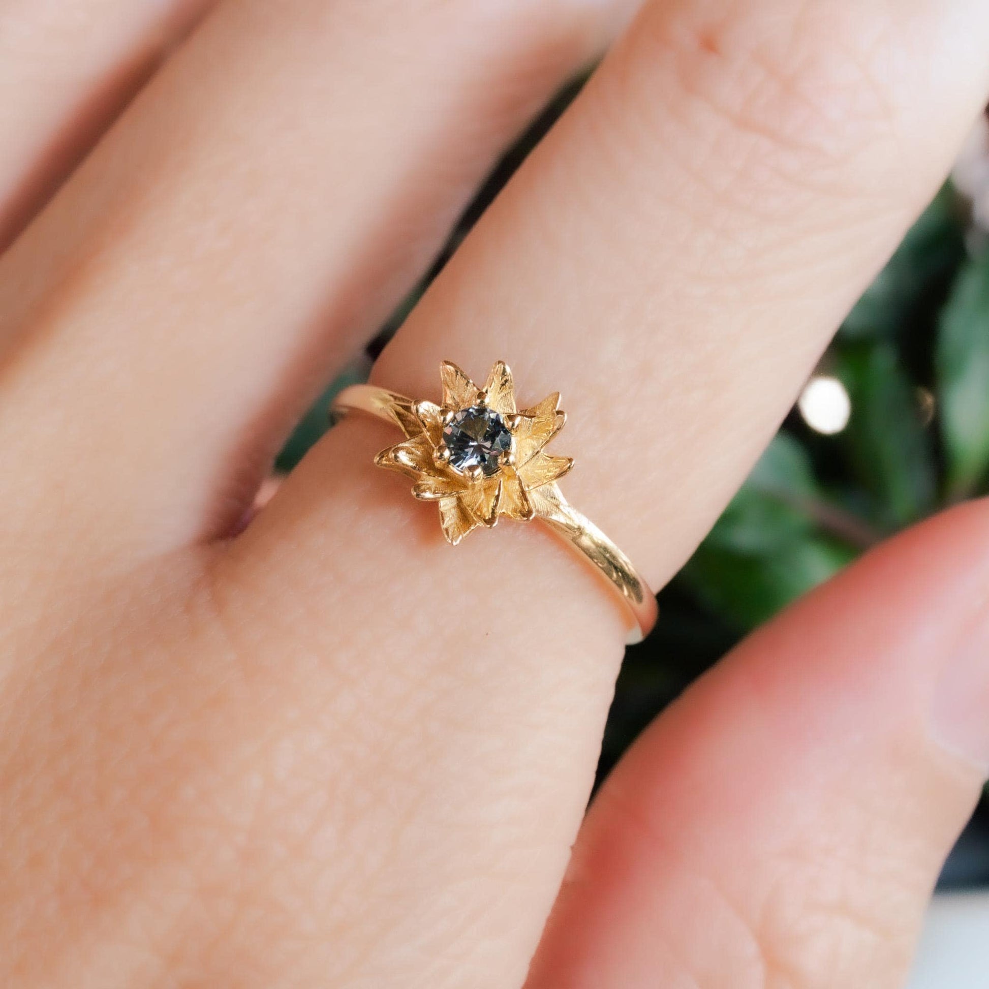 Poinsettia Flower Ring • Tanzanite December Birth Flower Ring • 14k Gold Plate