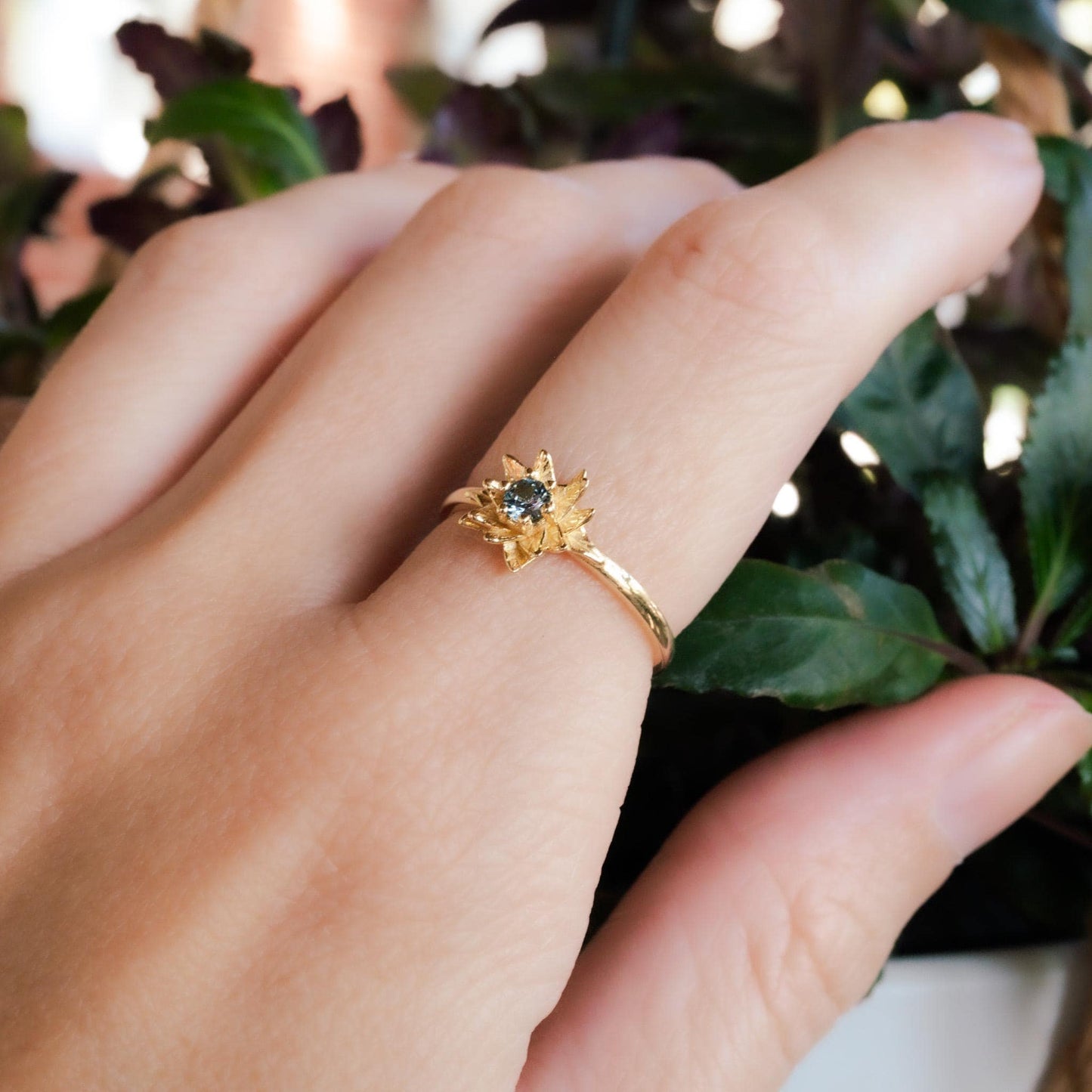 Poinsettia Flower Ring • Tanzanite December Birth Flower Ring • 14k Gold Plate