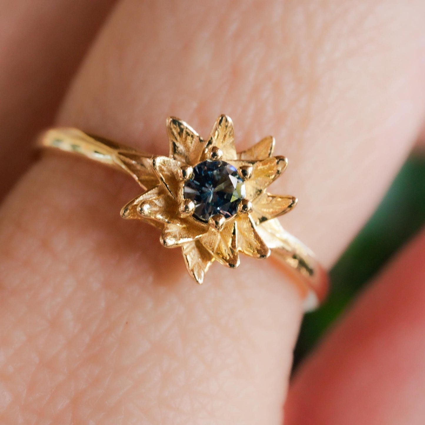 Poinsettia Flower Ring • Tanzanite December Birth Flower Ring • 14k Gold Plate