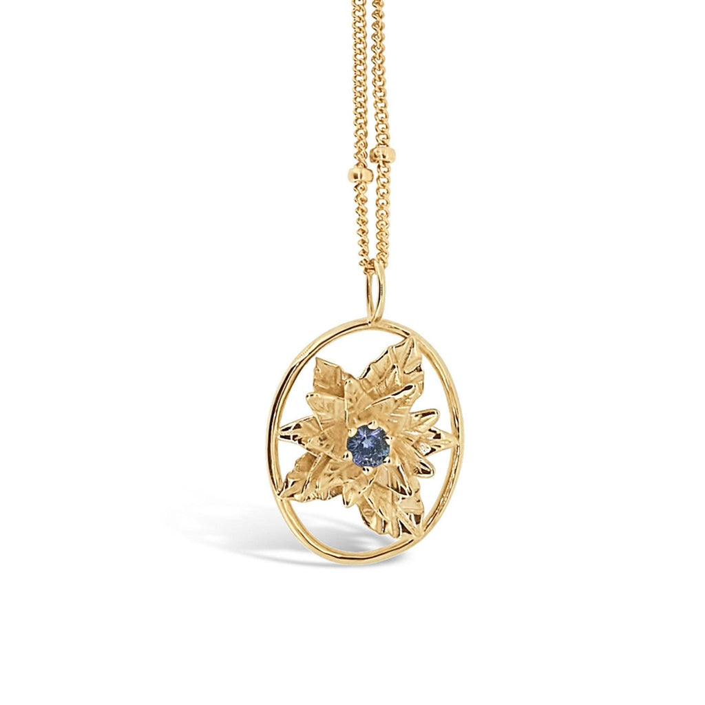 Poinsettia Flower Necklace - 14K Gold Plate with a Beaded Gold Filled chain- Personalized Jewelry -Tanzanite Birth Month Flower Gift