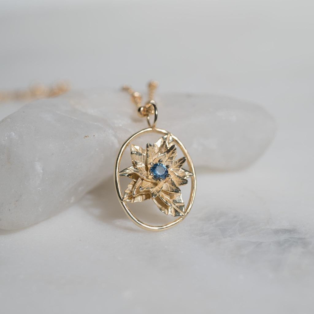 Poinsettia Flower Necklace - 14K Gold Plate with a Beaded Gold Filled chain- Personalized Jewelry -Tanzanite Birth Month Flower Gift