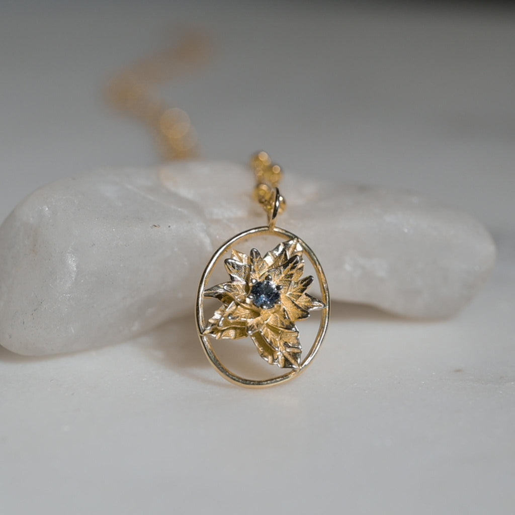 Poinsettia Flower Necklace - 14K Gold Plate with a Beaded Gold Filled chain- Personalized Jewelry -Tanzanite Birth Month Flower Gift