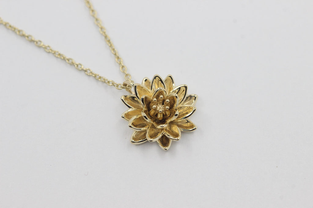 Solid 14K Gold Waterlily or lotus flower necklace