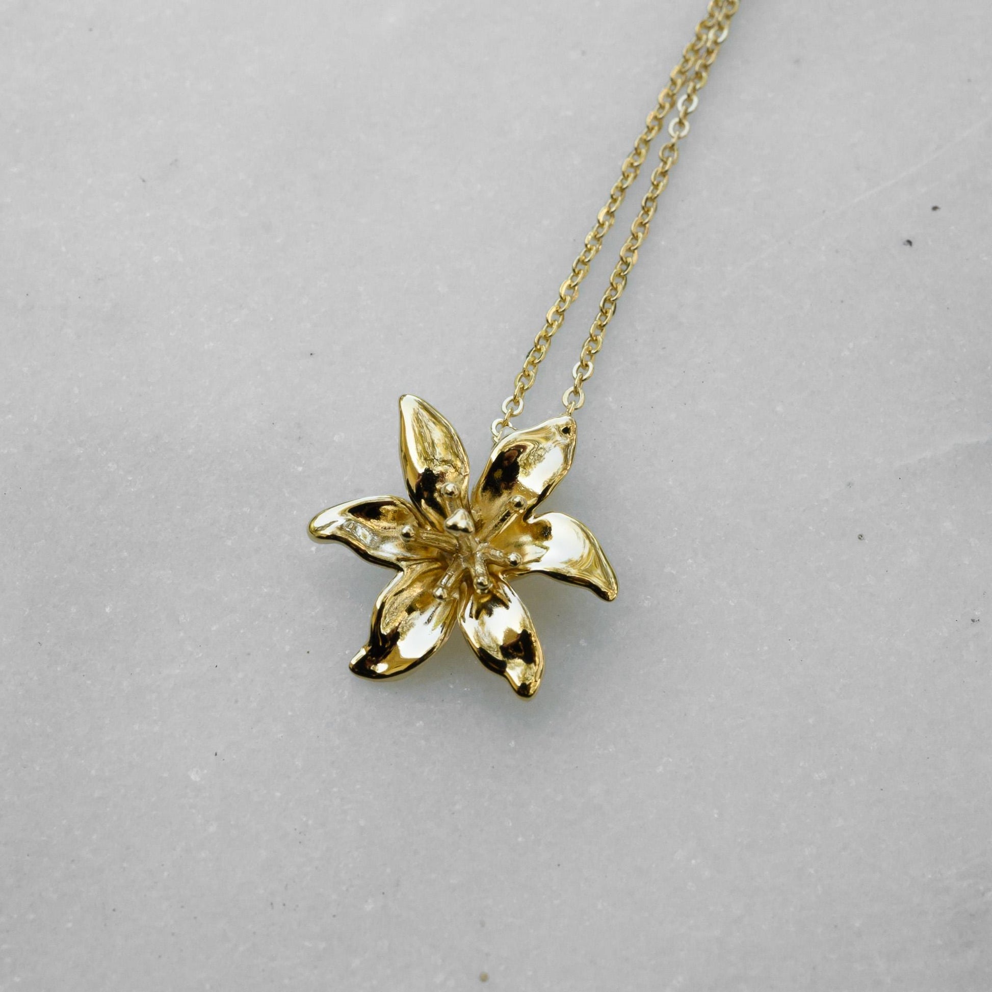 Lily Charm Necklace 14K Solid Gold