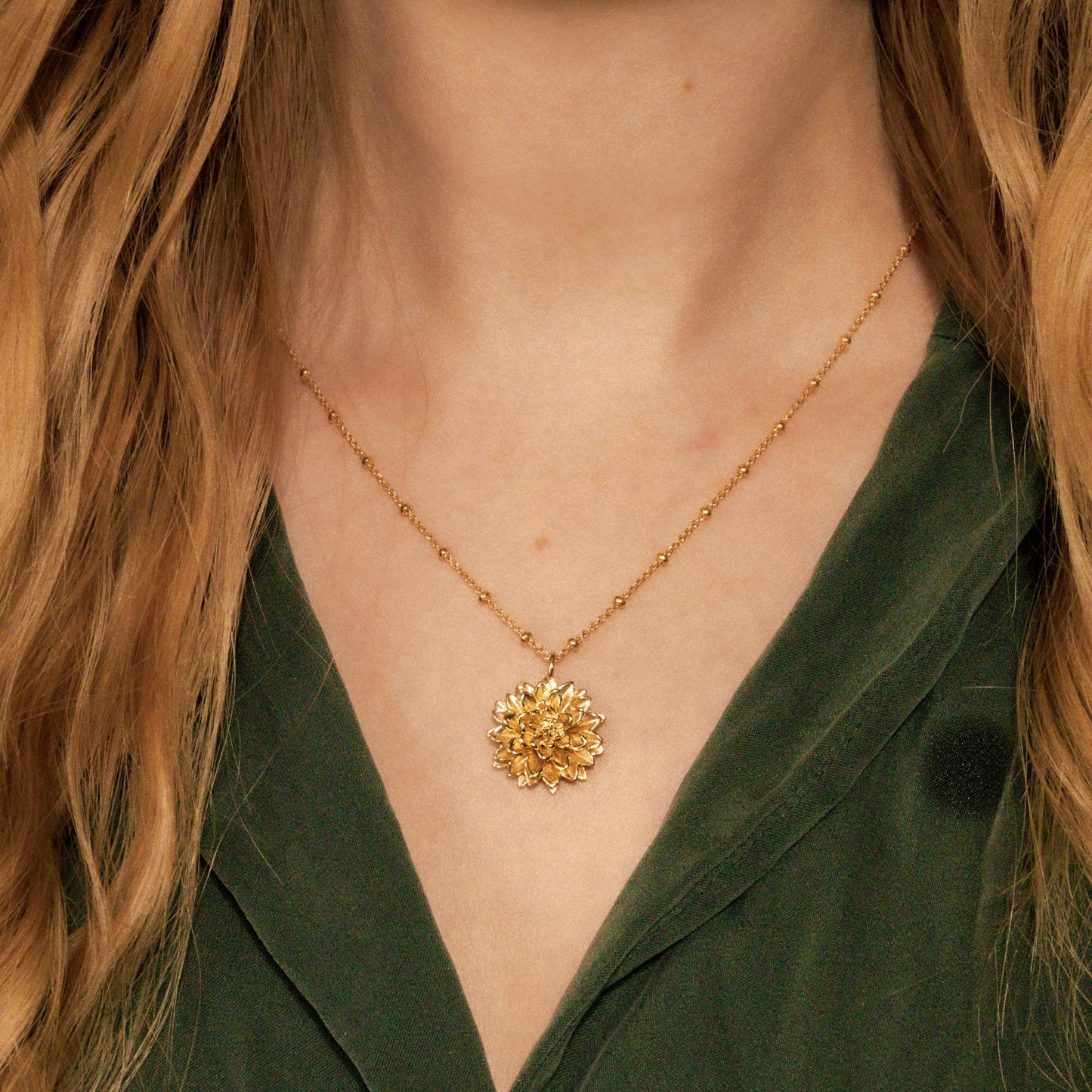 Dahlia Flower Pendant Only, 14K Gold Plate
