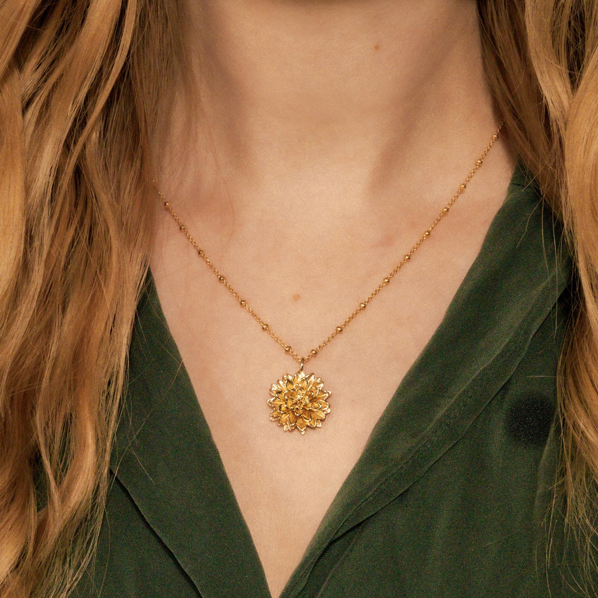 Dahlia Flower Pendant Only, 14K Gold Plate