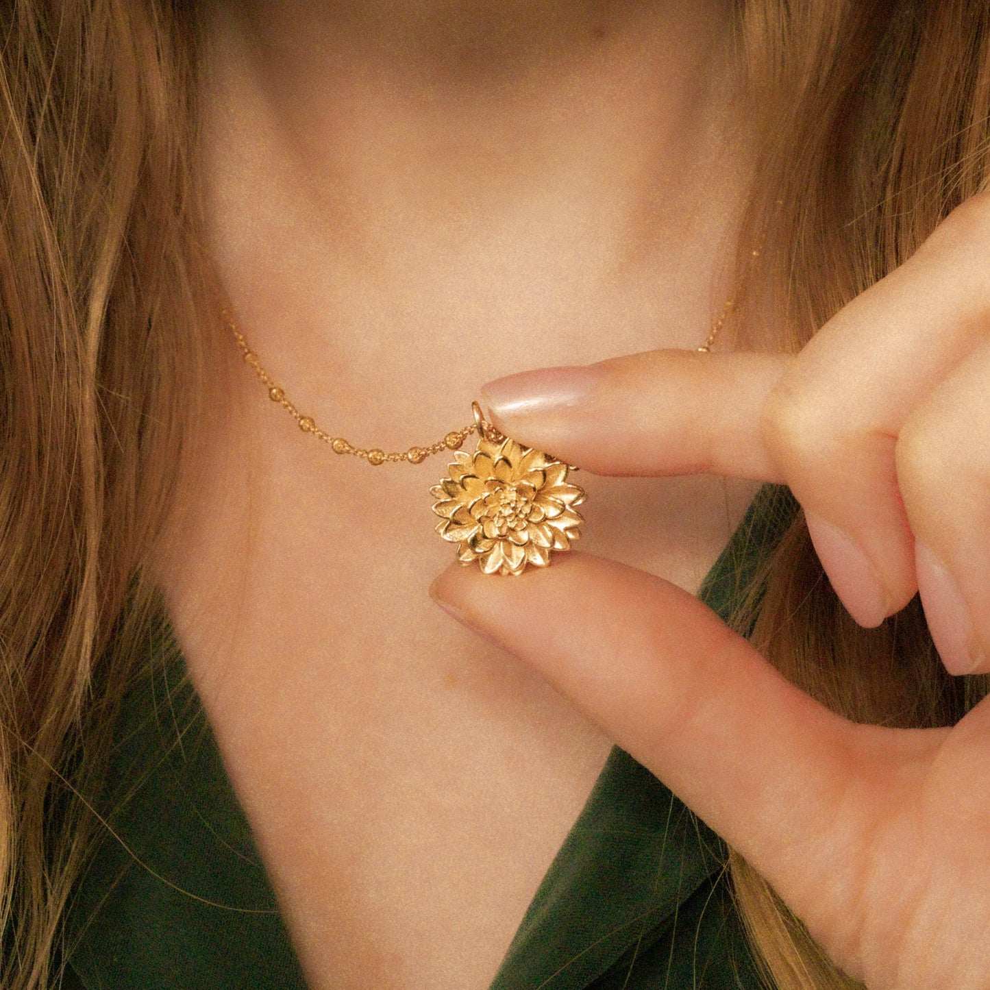 Dahlia Flower Pendant Only, 14K Gold Plate