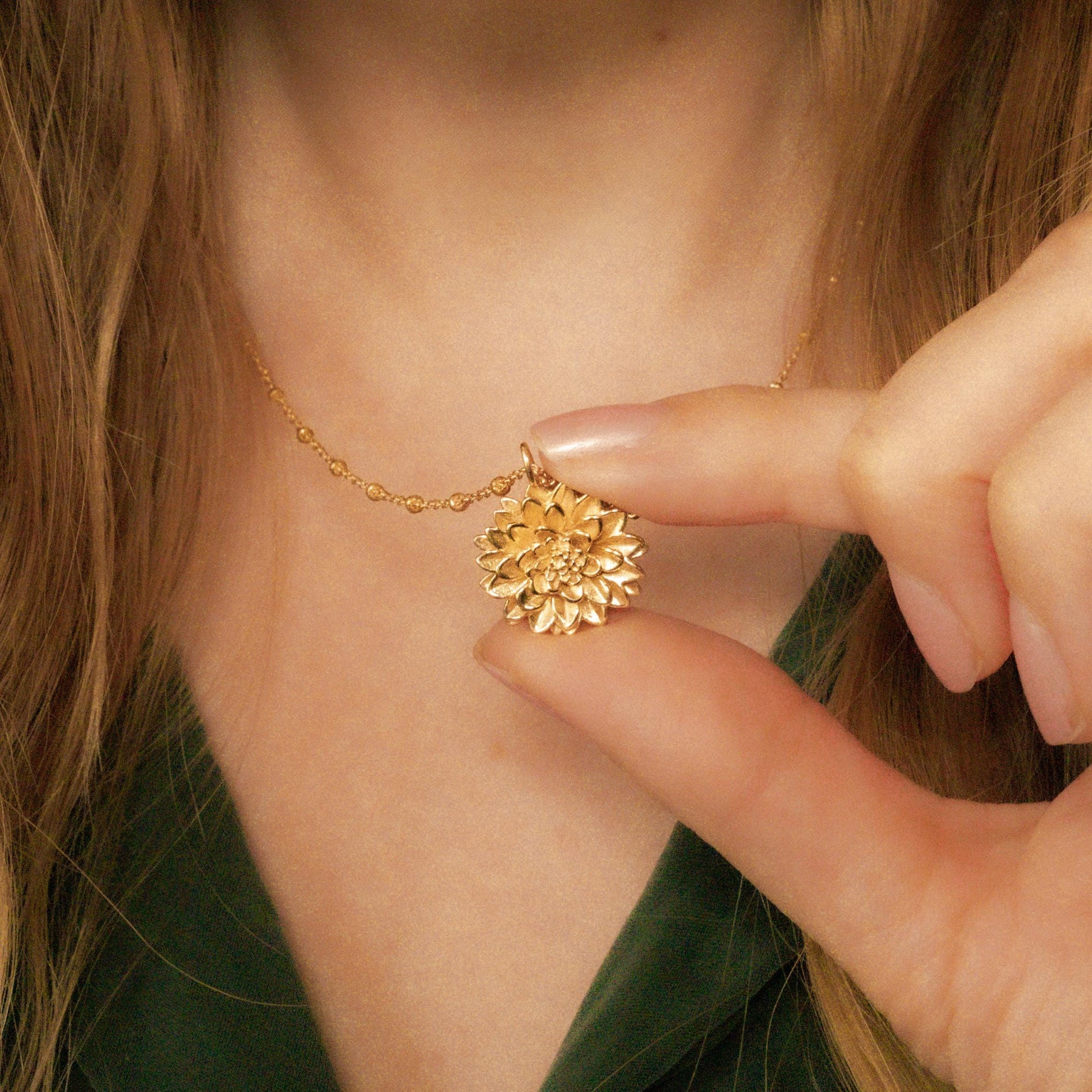 Dahlia Flower Pendant Only, 14K Gold Plate