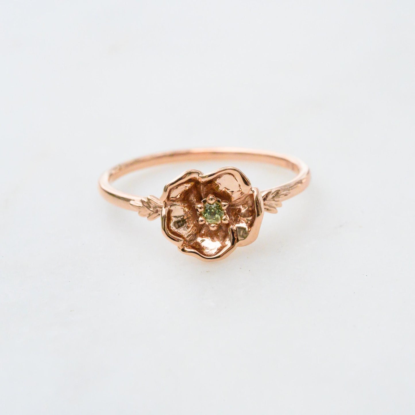 Peridot Poppy Ring, 2mm Birthstone