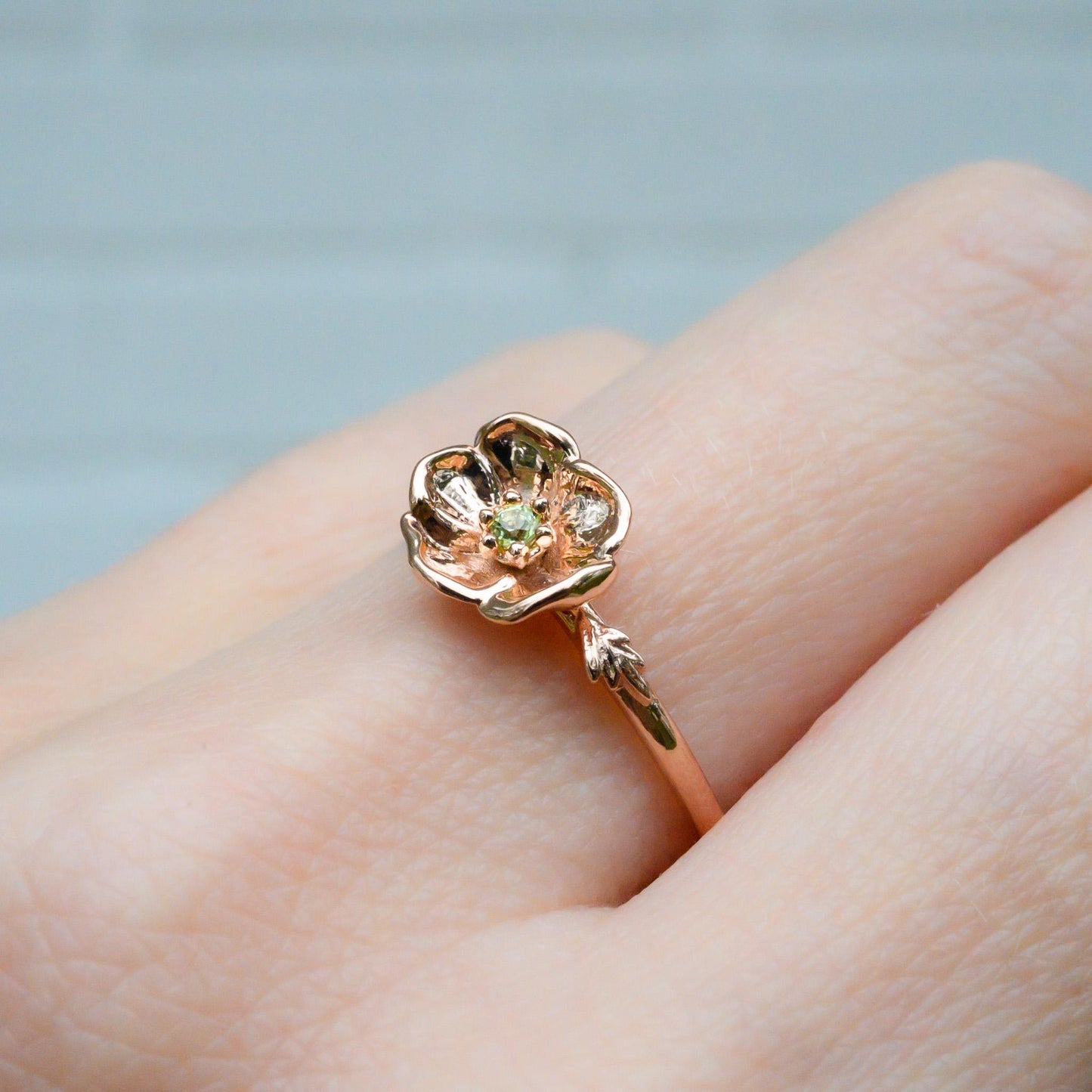 Peridot Poppy Ring, 2mm Birthstone