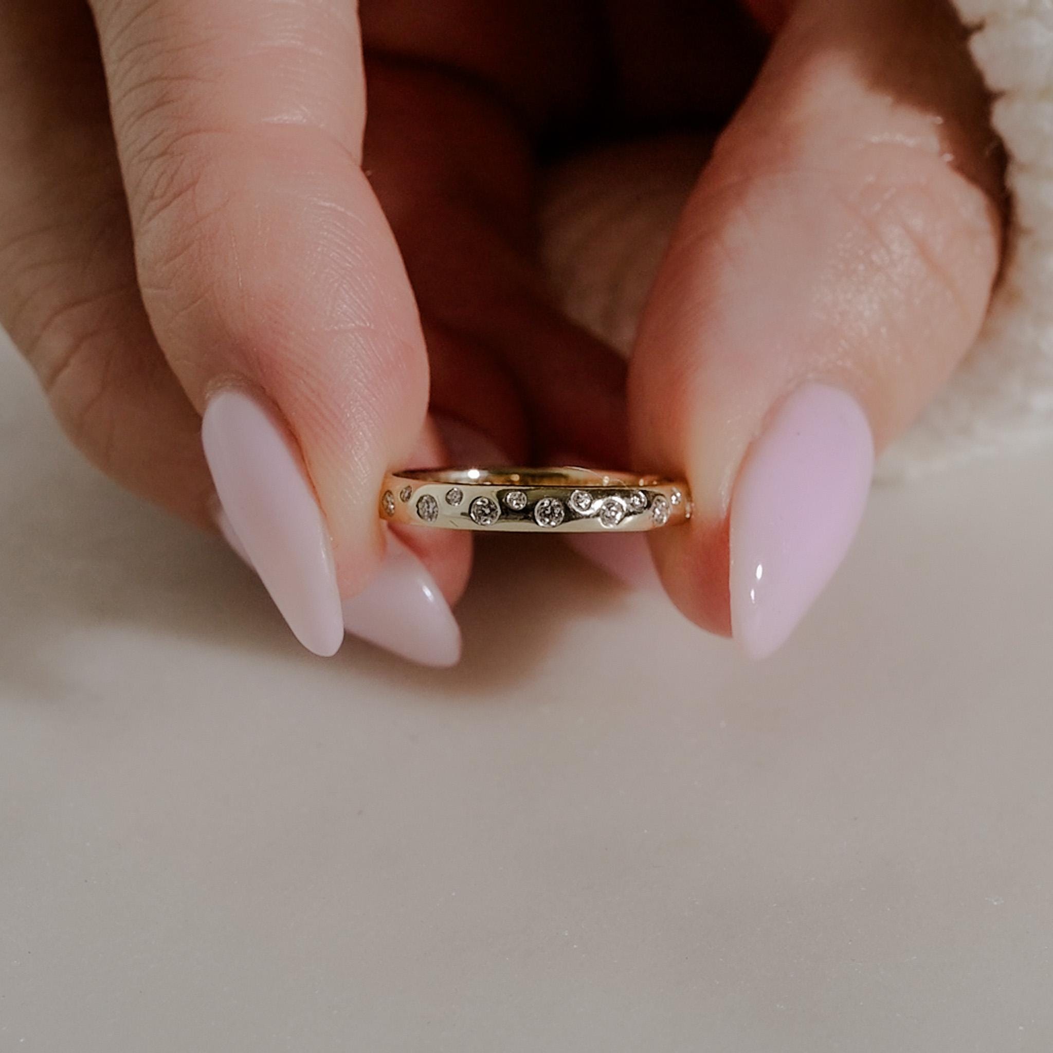 14K Gold Diamond Band – Natural Diamonds, Sizes 4-8.5, Custom Engraving