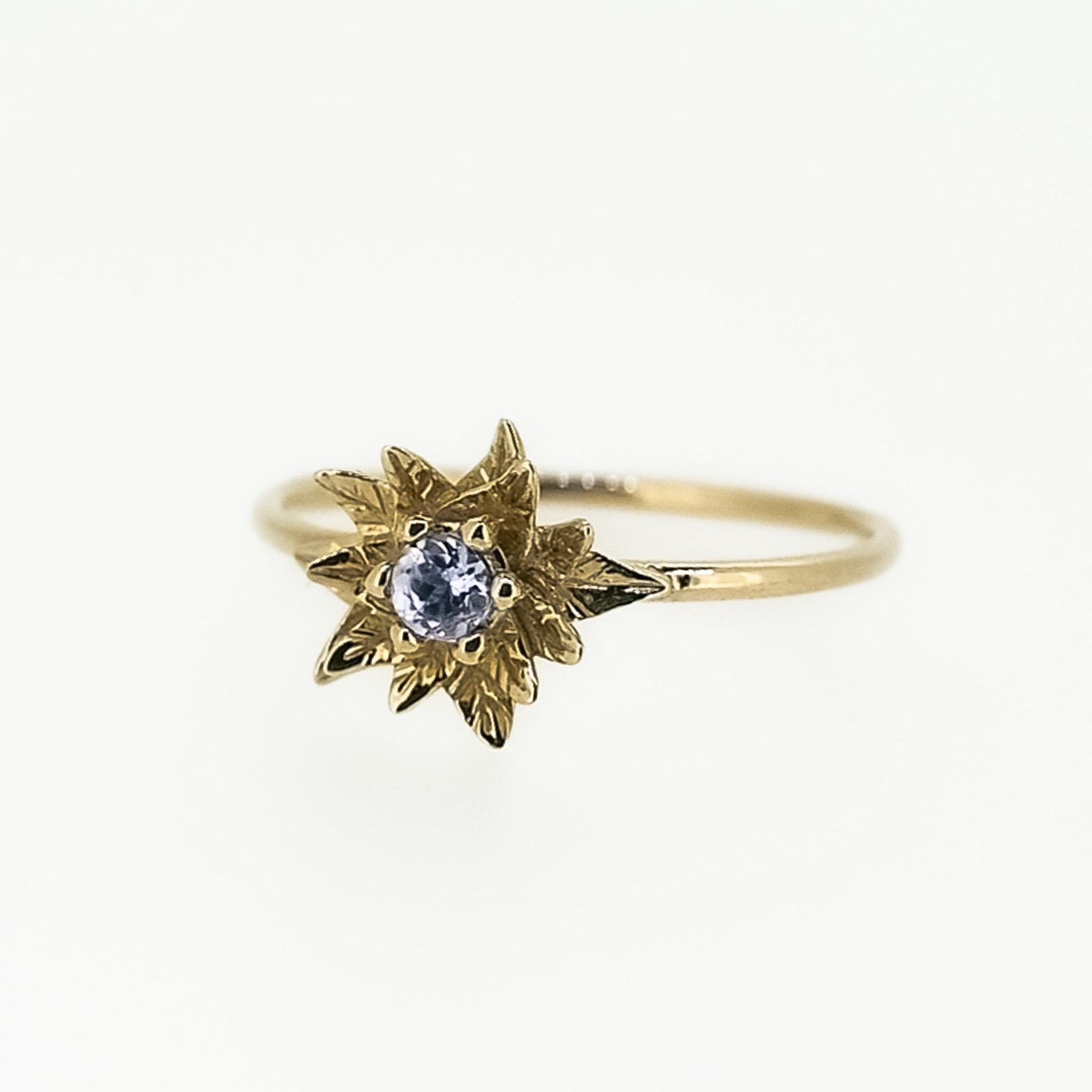 Solid Gold Poinsettia Birth Flower Ring with Tanzanite – December Birth Flower Jewelry