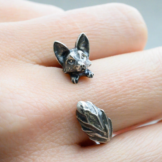 Antiqued Silver Fox Ring – Adjustable Animal Jewelry Size 5-7