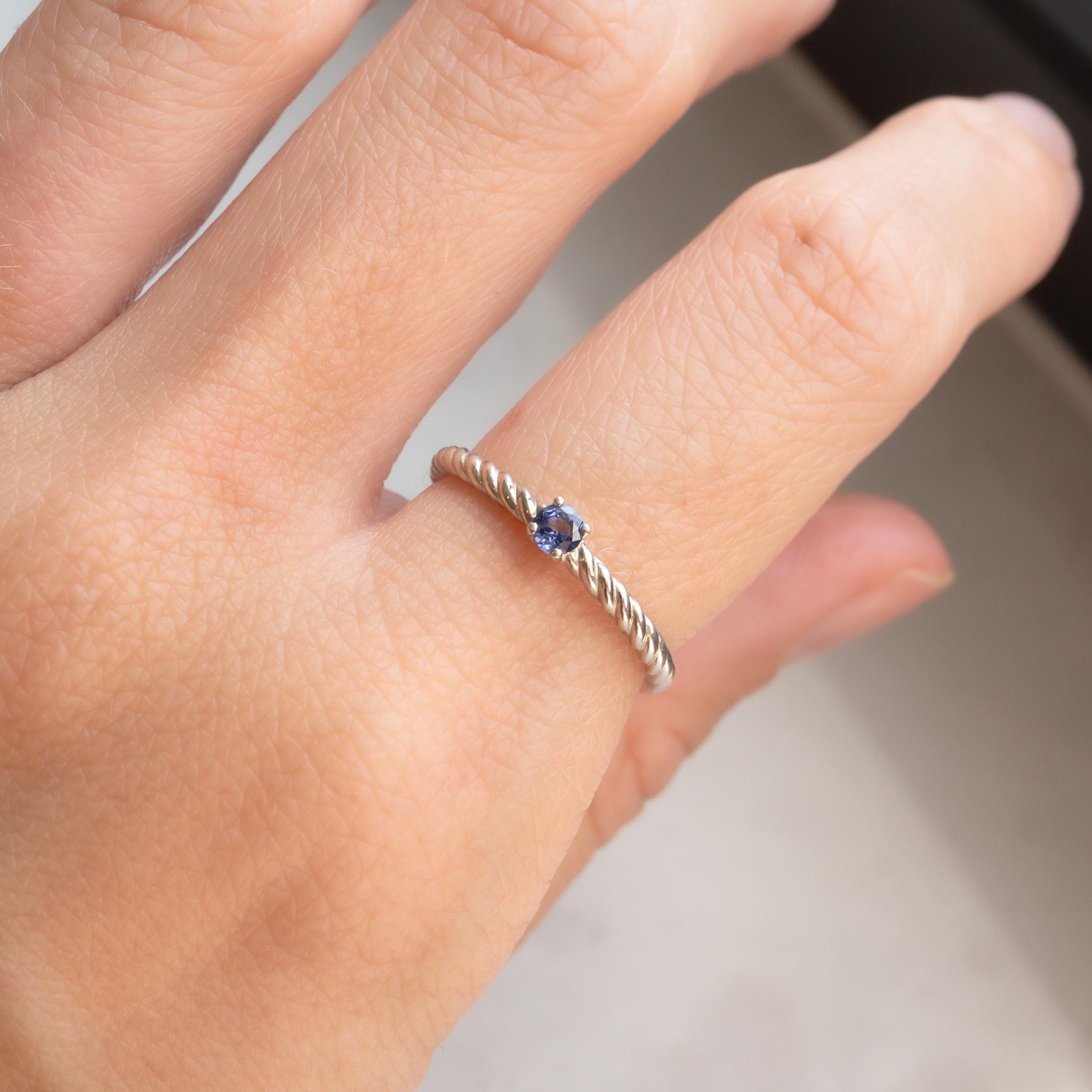 Stackable Rope Ring with Lab-Grown Sapphire