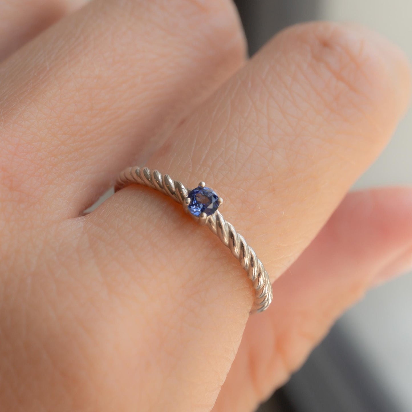 Stackable Rope Ring with Lab-Grown Sapphire