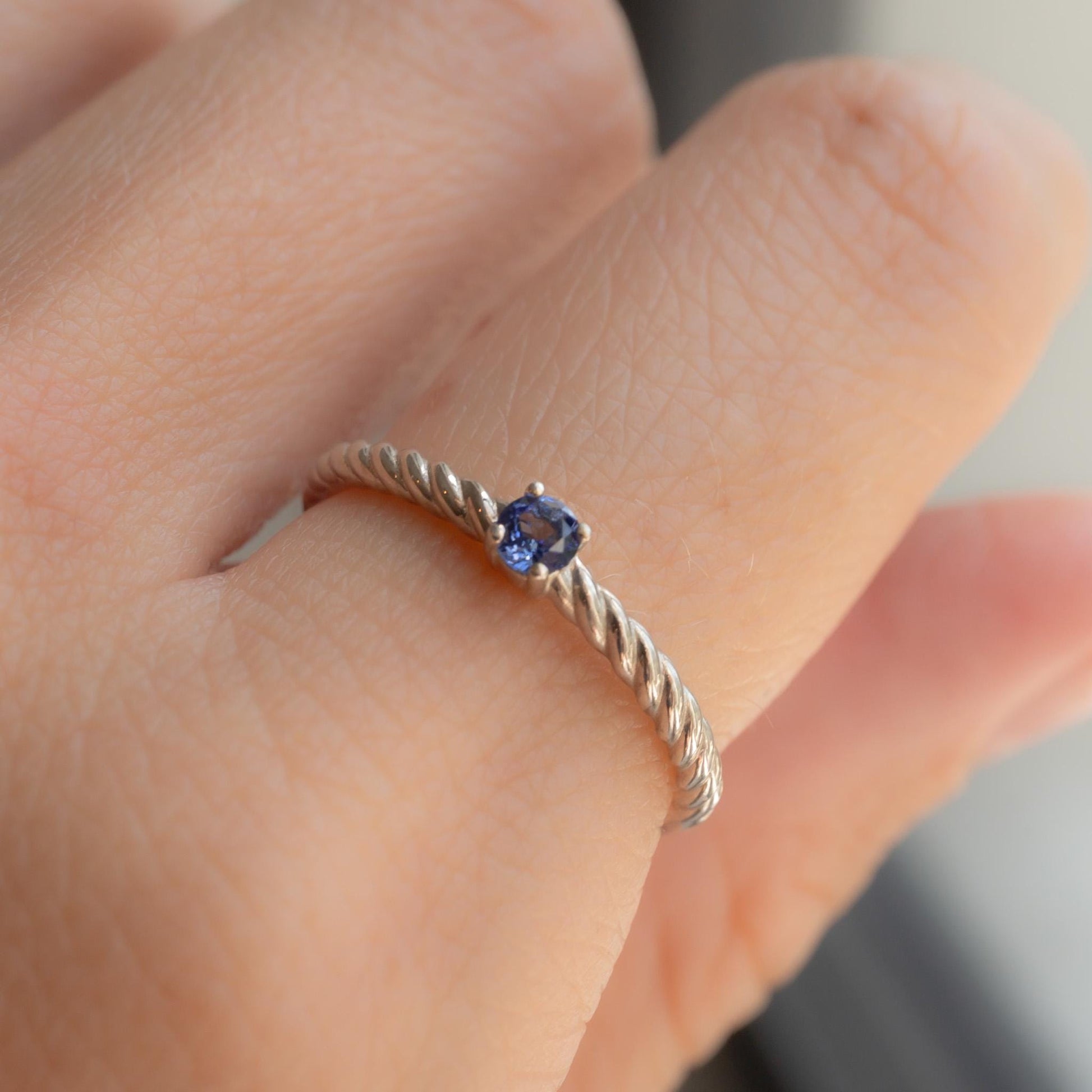 Stackable Rope Ring with Lab-Grown Sapphire