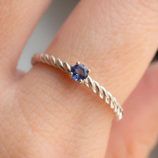 Stackable Rope Ring with Lab-Grown Sapphire