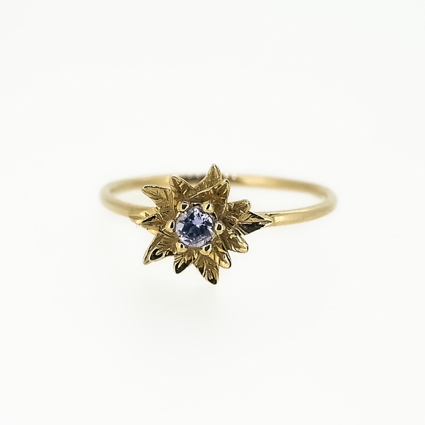 Solid Gold Poinsettia Birth Flower Ring with Tanzanite – December Birth Flower Jewelry
