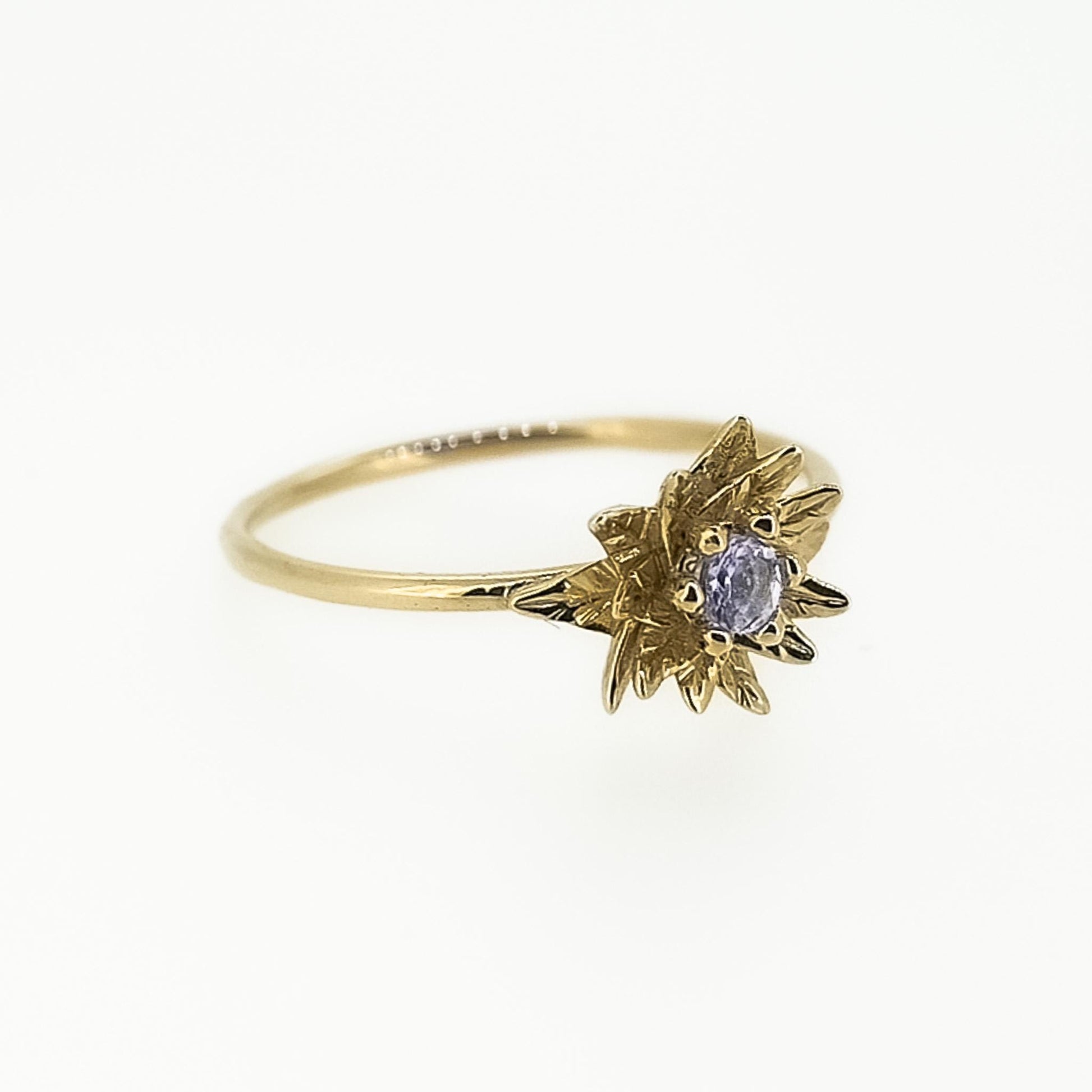 Solid Gold Poinsettia Birth Flower Ring with Tanzanite – December Birth Flower Jewelry