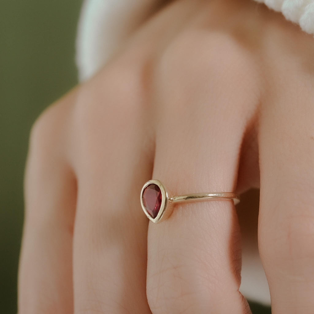 Bezel Set Pear Shaped Ruby Ring -SIZE 5