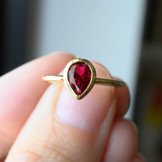 Bezel Set Pear Shaped Ruby Ring -SIZE 5