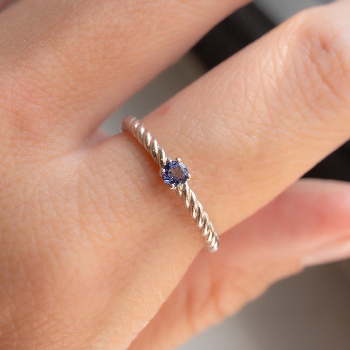Stackable Rope Ring with Lab-Grown Sapphire