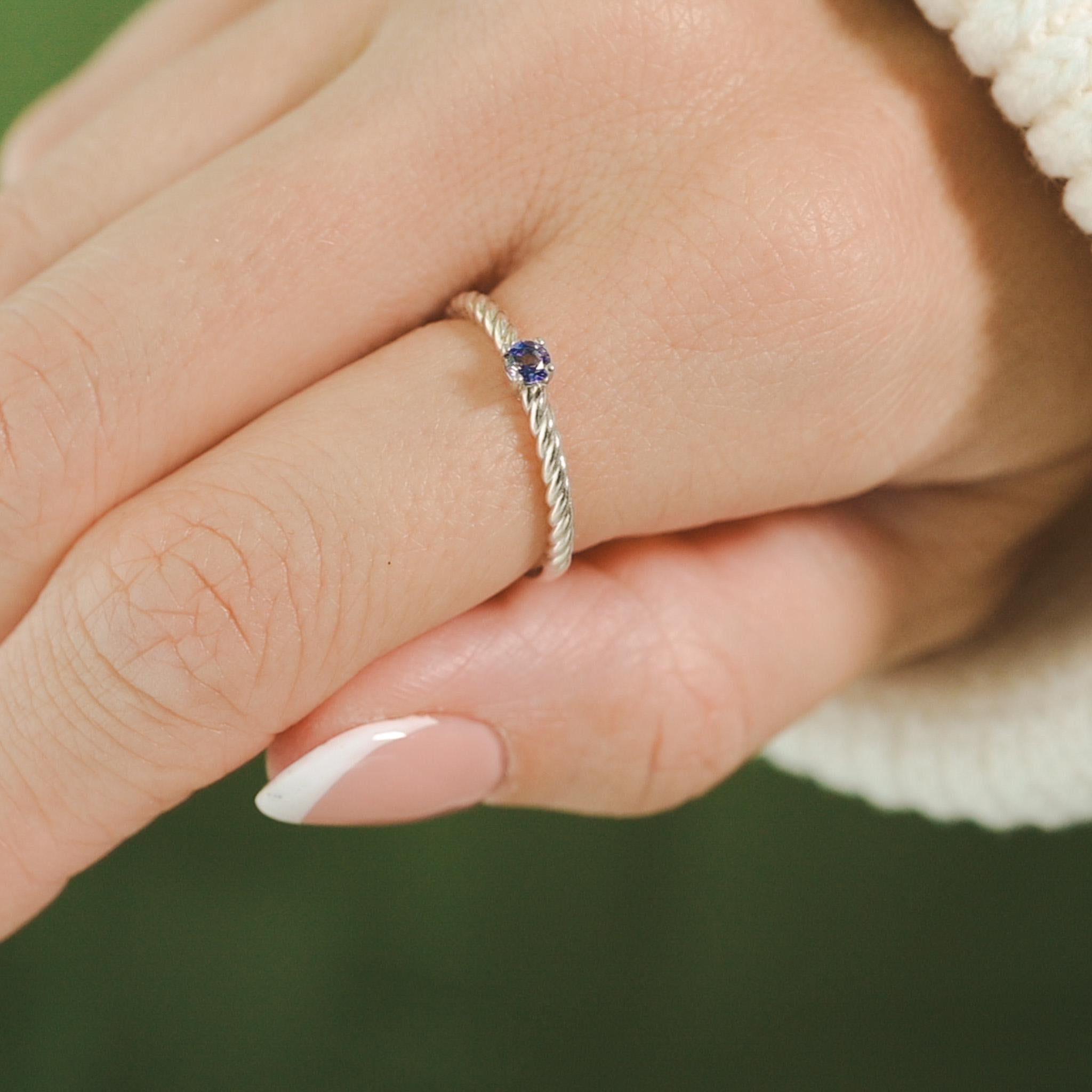 Stackable Rope Ring with Lab-Grown Sapphire