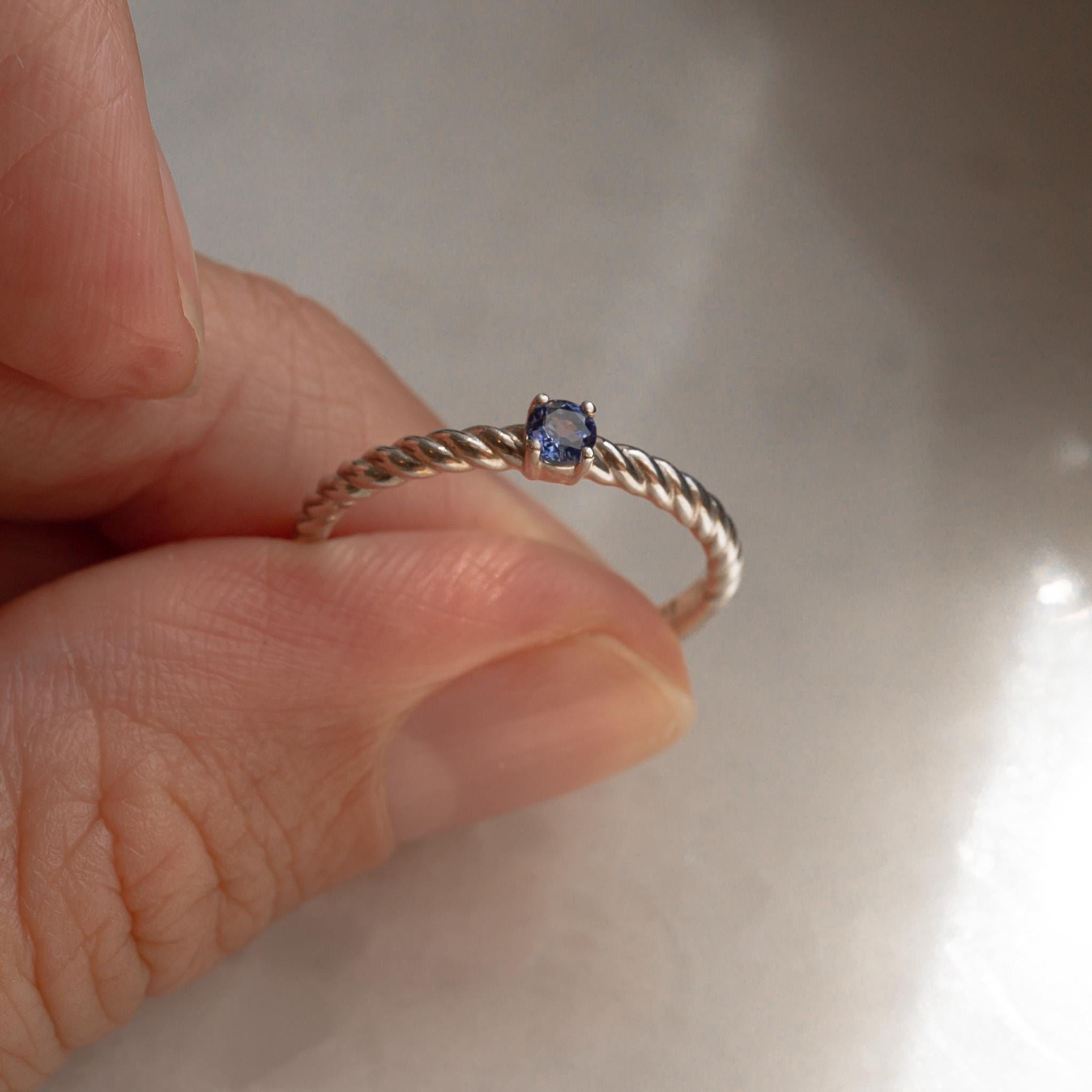 Stackable Rope Ring with Lab-Grown Sapphire