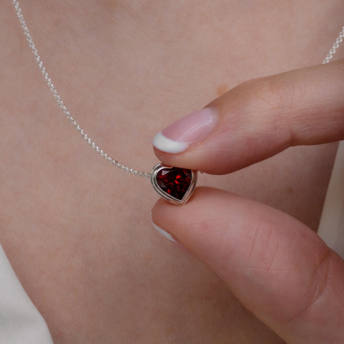 Sterling Silver Garnet Heart Necklace – 7mm Heart, Adjustable 16-18” Cable Chain – Handmade January Birthstone Jewelry –by AmeliaRayJewelry