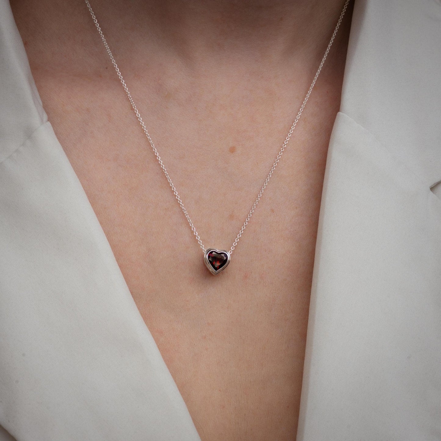 Sterling Silver Garnet Heart Necklace – 7mm Heart, Adjustable 16-18” Cable Chain – Handmade January Birthstone Jewelry –by AmeliaRayJewelry