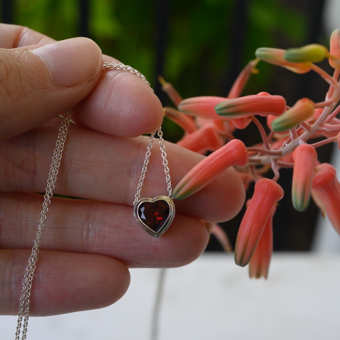 Garnet Heart Necklace