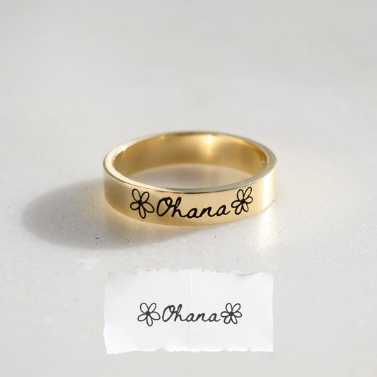 Custom Handwriting Ring in Solid 14k Gold or Silver, Actual Handwriting Band Ring, Eternity, Wedding Band, Memorial Ring, Laser Engraved
