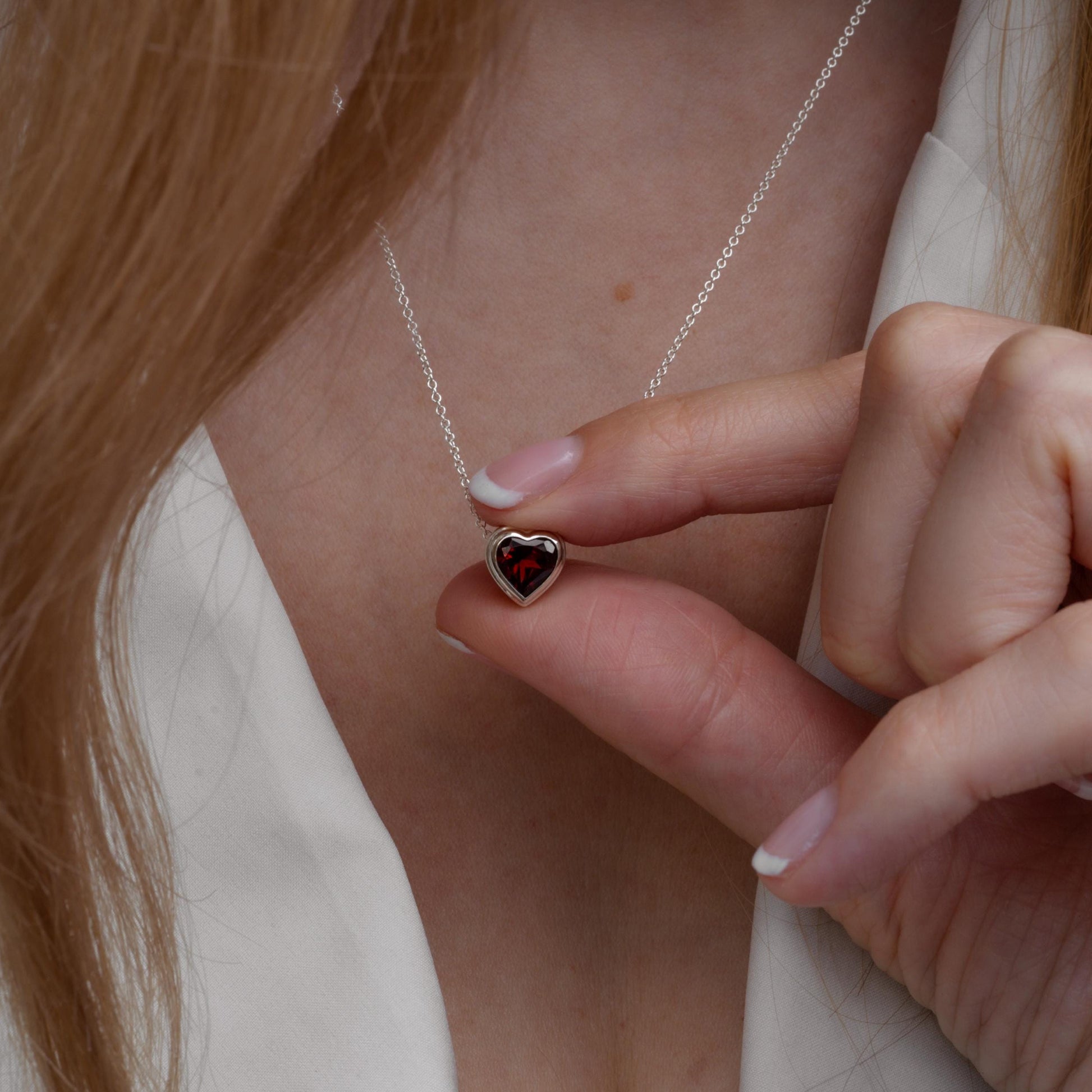 Sterling Silver Garnet Heart Necklace – 7mm Heart, Adjustable 16-18” Cable Chain – Handmade January Birthstone Jewelry –by AmeliaRayJewelry