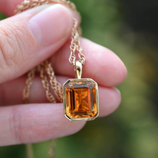 Stunning Citrine 14K Yellow Gold Necklace Charm – Choose with or without 14K Rope Chain