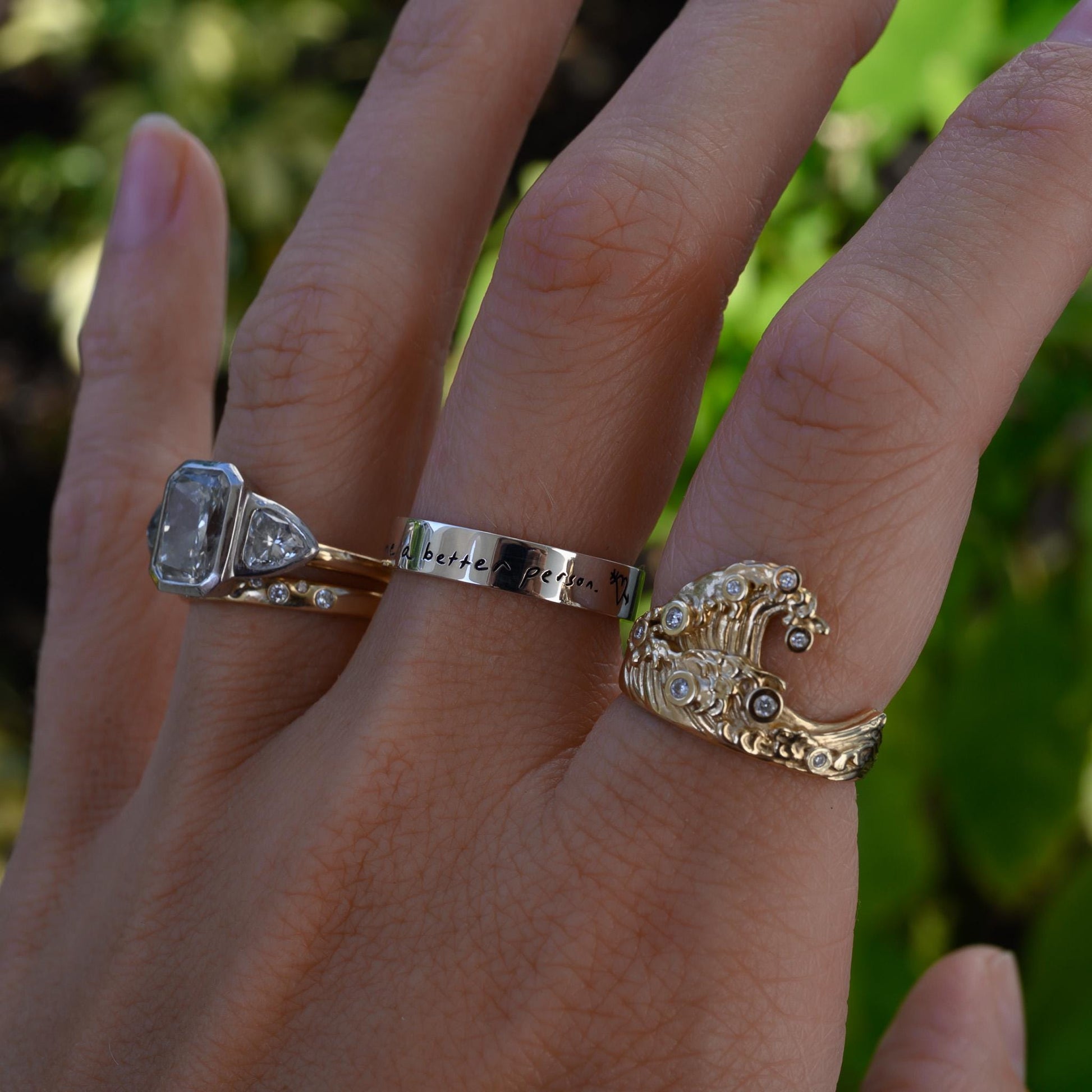 Custom Handwriting Ring in Solid 14k Gold or Silver, Actual Handwriting Band Ring, Eternity, Wedding Band, Memorial Ring, Laser Engraved