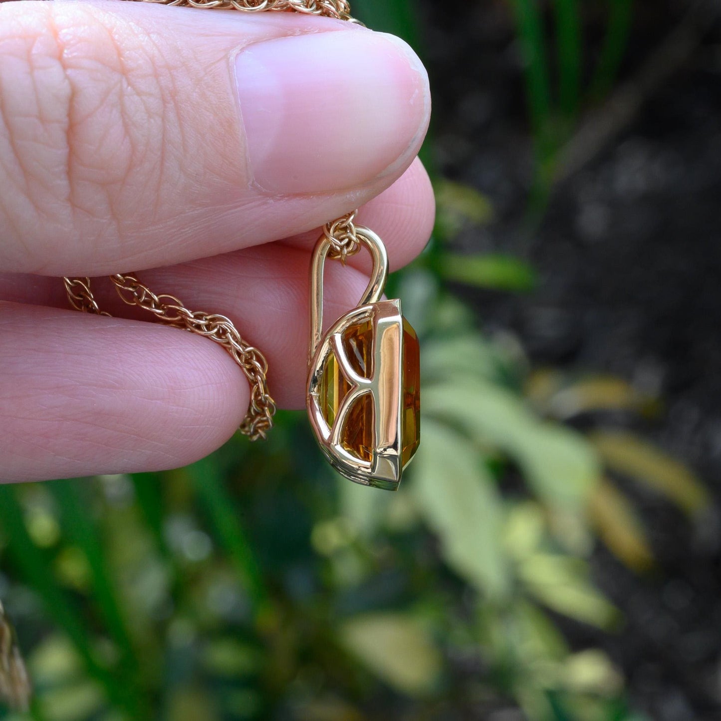 Stunning Citrine 14K Yellow Gold Necklace Charm – Choose with or without 14K Rope Chain