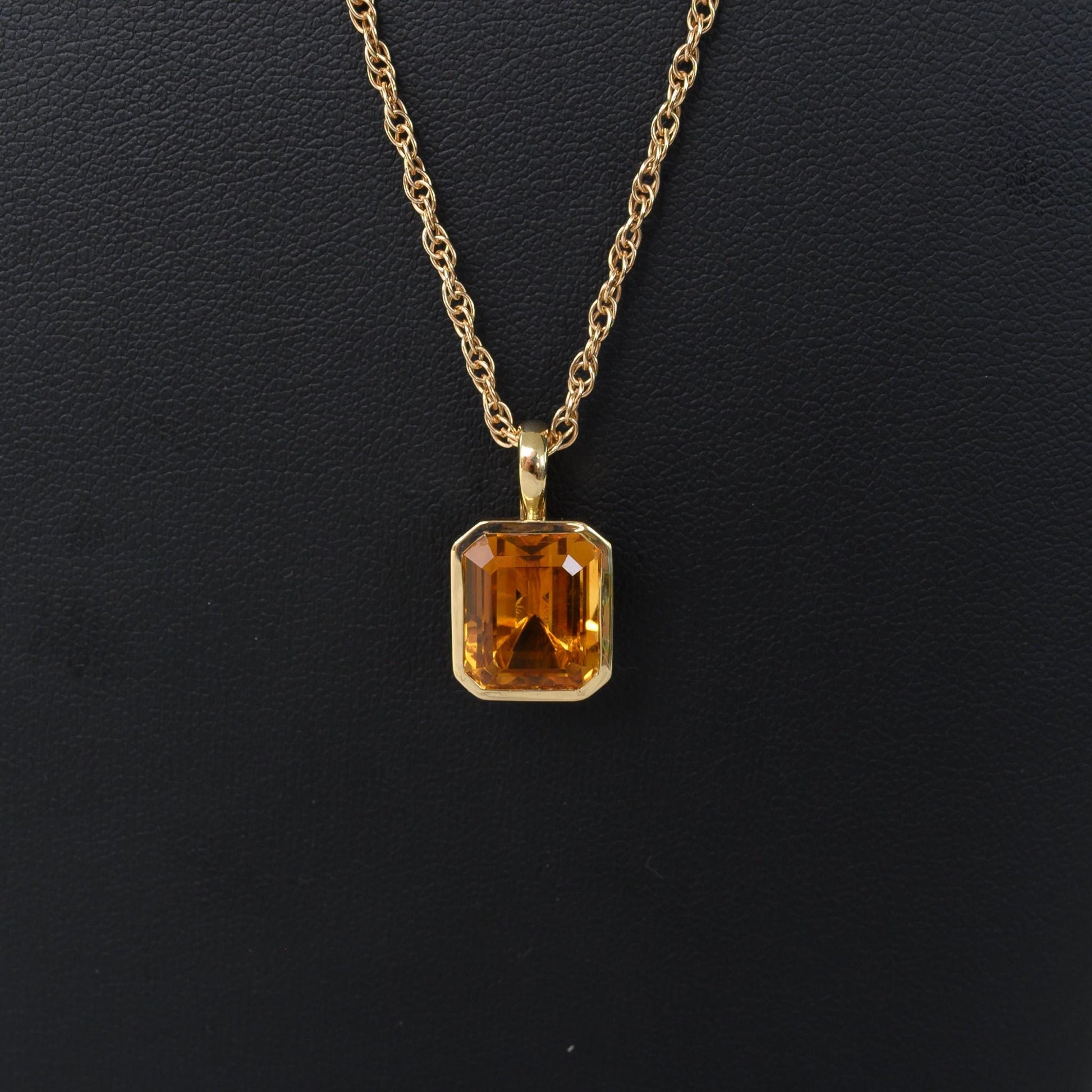 Stunning Citrine 14K Yellow Gold Necklace Charm – Choose with or without 14K Rope Chain
