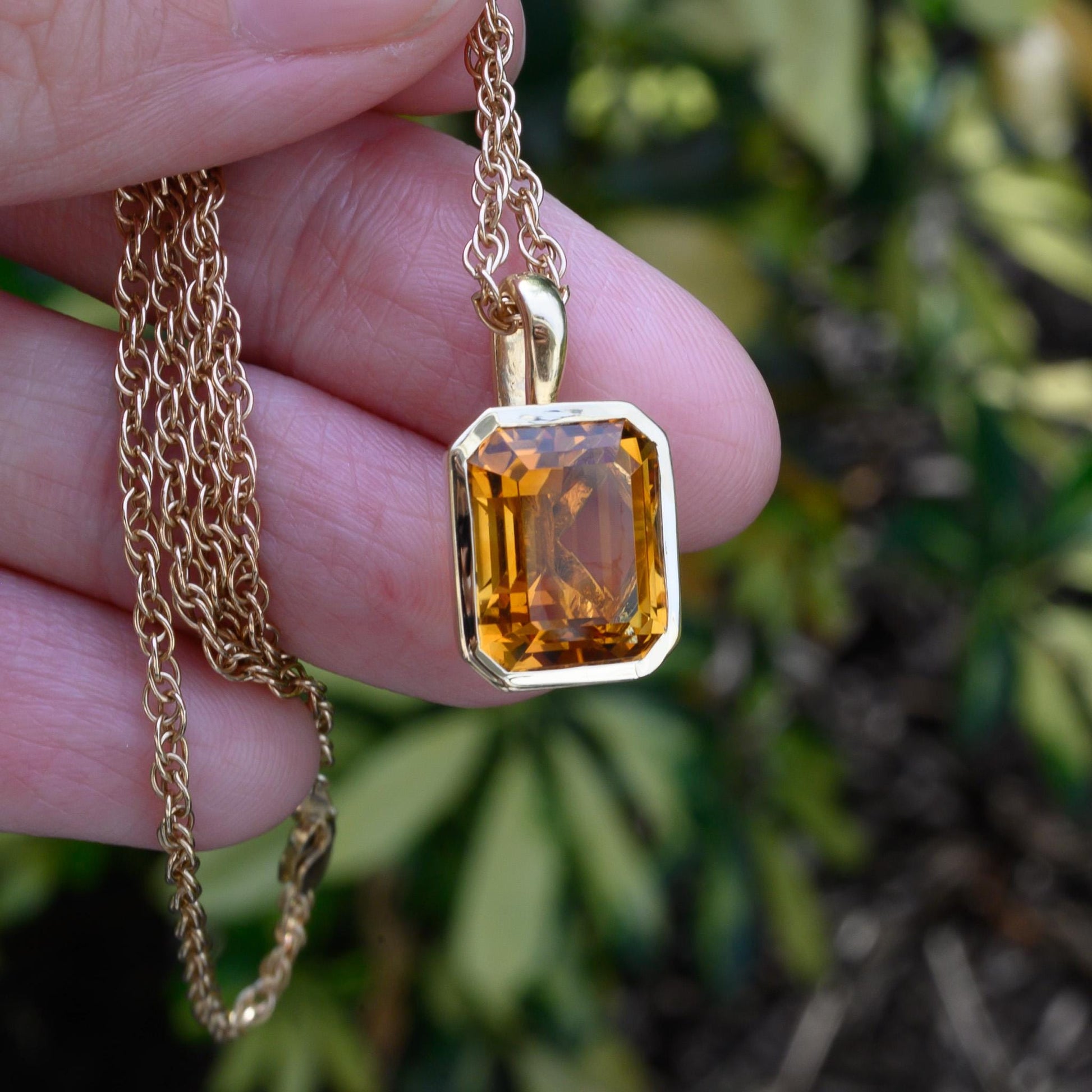 Stunning Citrine 14K Yellow Gold Necklace Charm – Choose with or without 14K Rope Chain