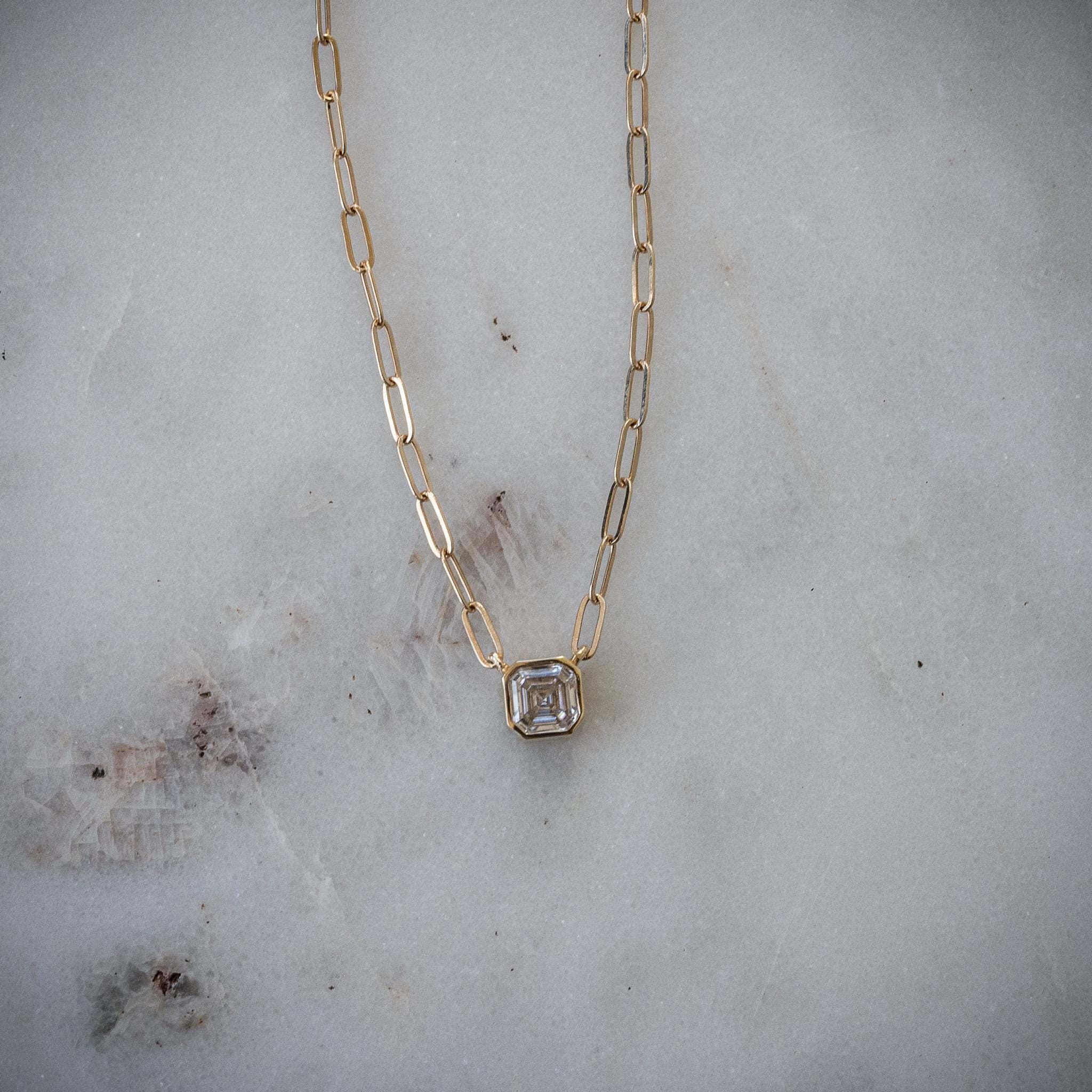 Elegant Lab-Grown Moissanite Asscher Cut Necklace