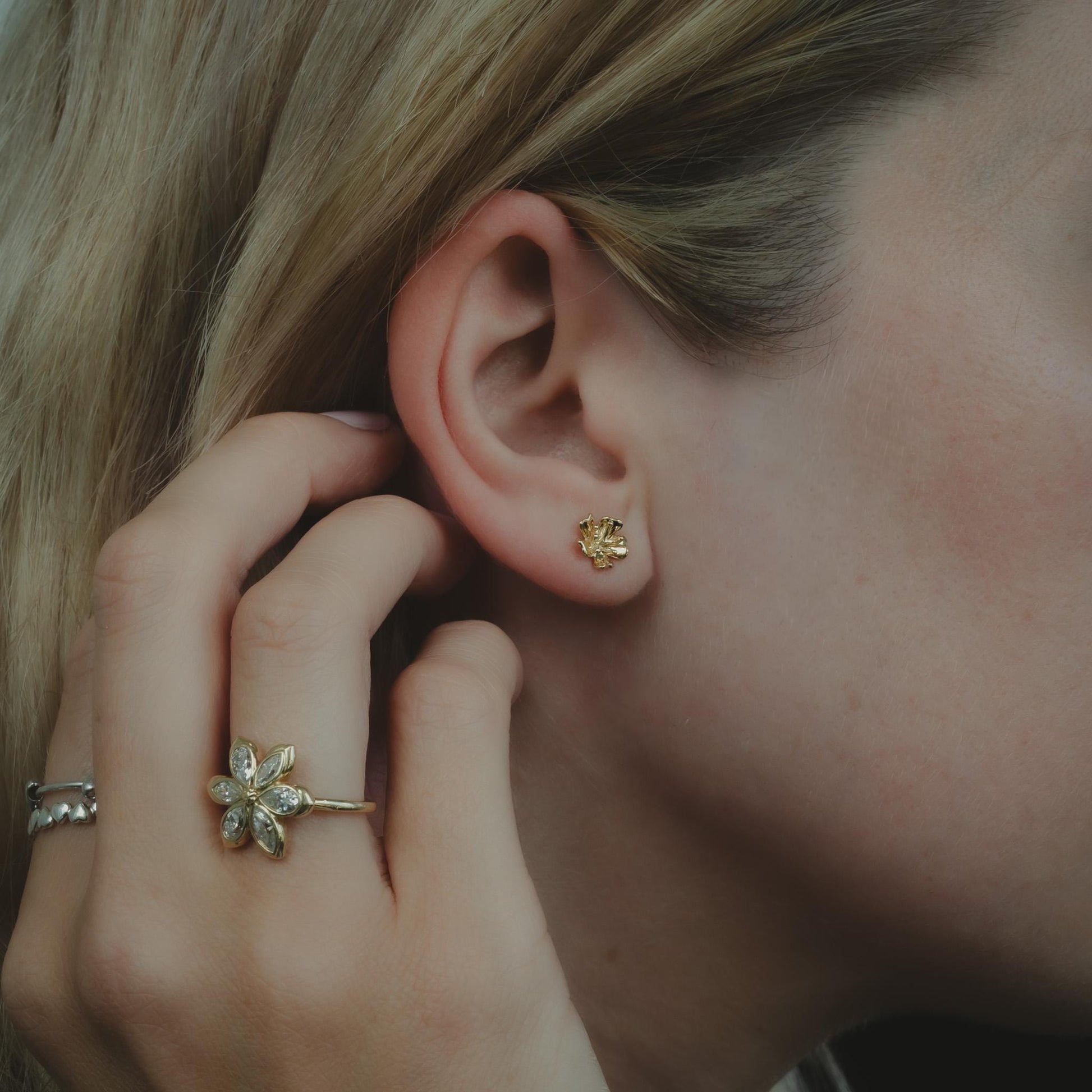 Solid 14K Gold Cherry Blossom Earrings | Dainty Handmade Floral Studs | 6mm Delicate Nature-Inspired Fine Jewelry