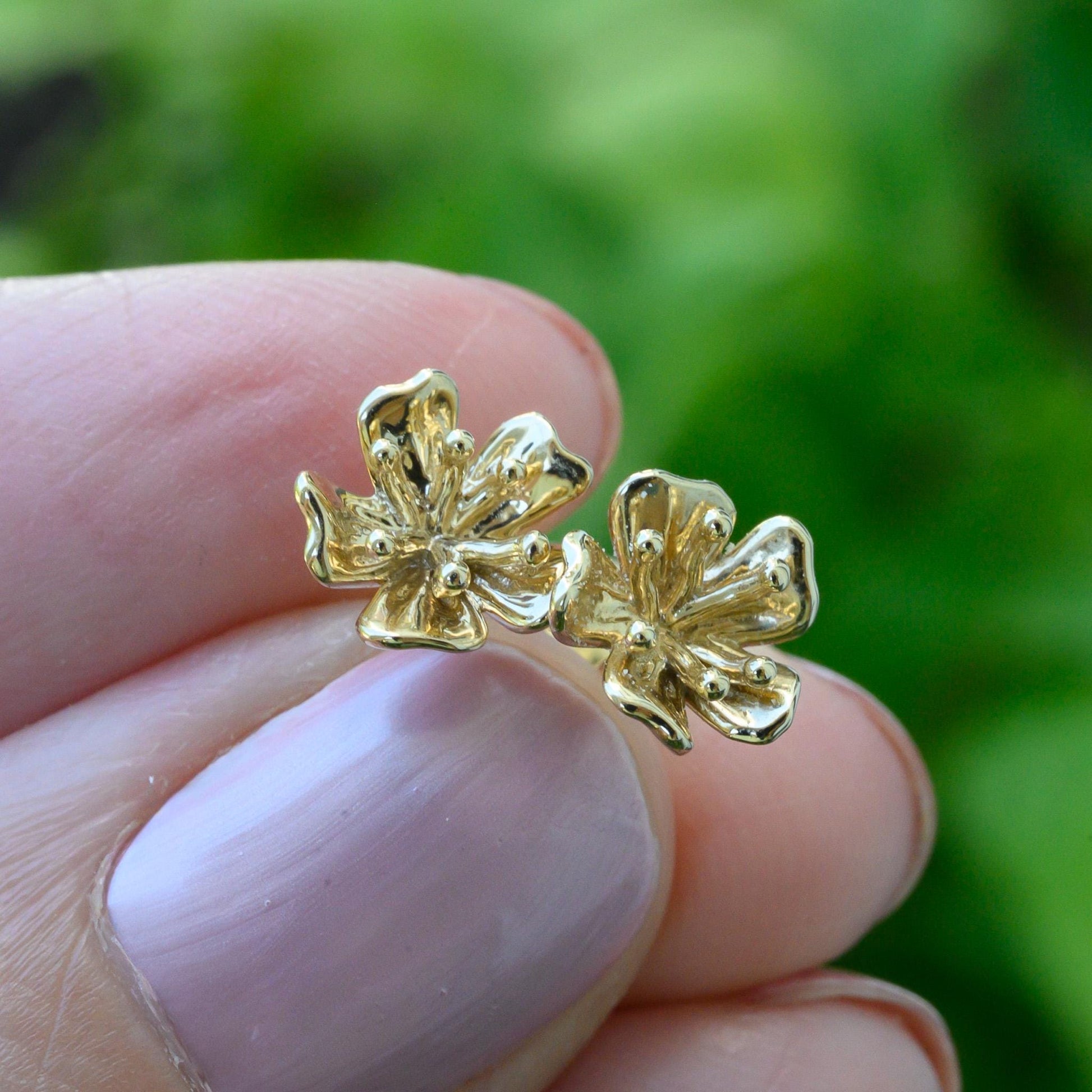 Solid 14K Gold Cherry Blossom Earrings | Dainty Handmade Floral Studs | 6mm Delicate Nature-Inspired Fine Jewelry