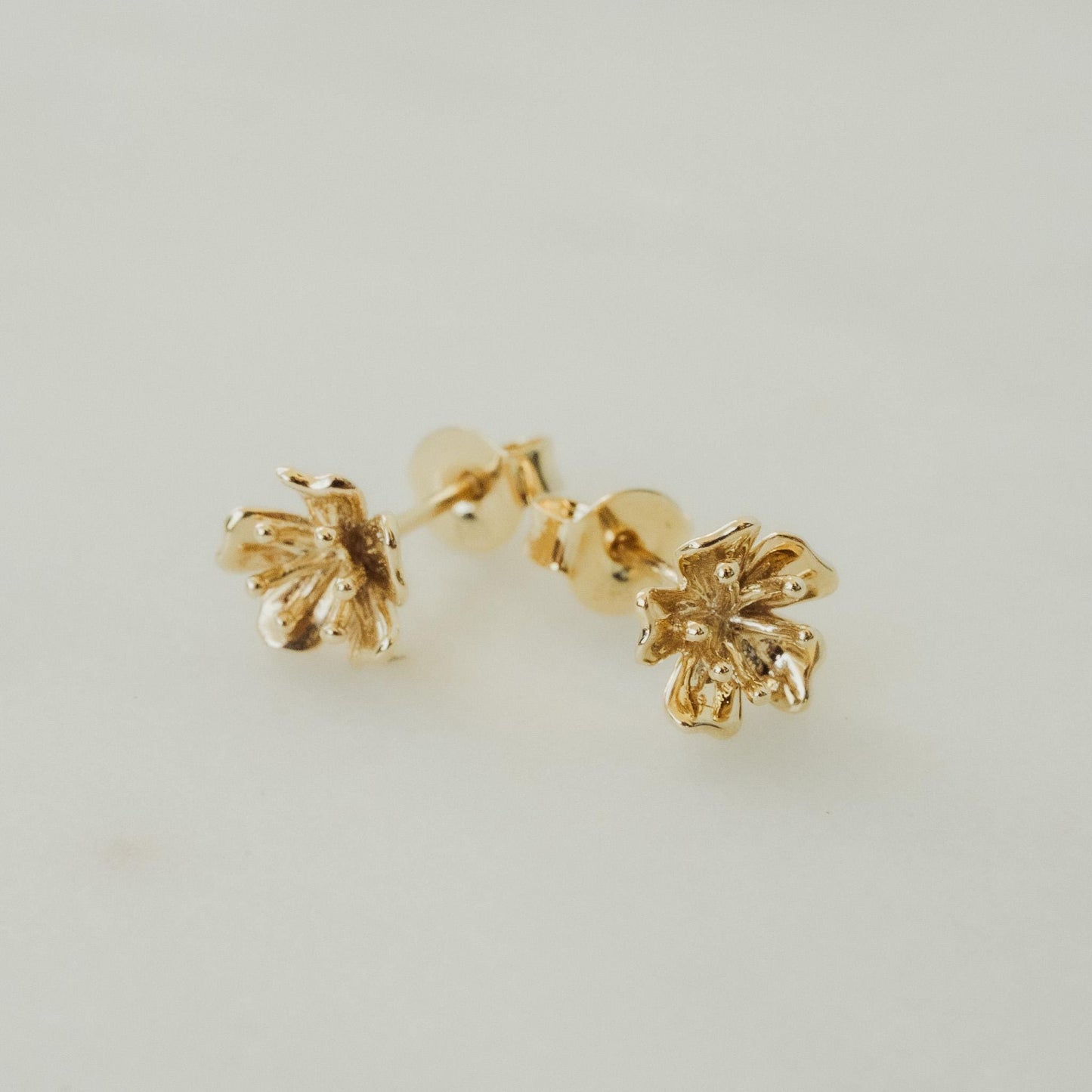 Solid 14K Gold Cherry Blossom Earrings | Dainty Handmade Floral Studs | 6mm Delicate Nature-Inspired Fine Jewelry