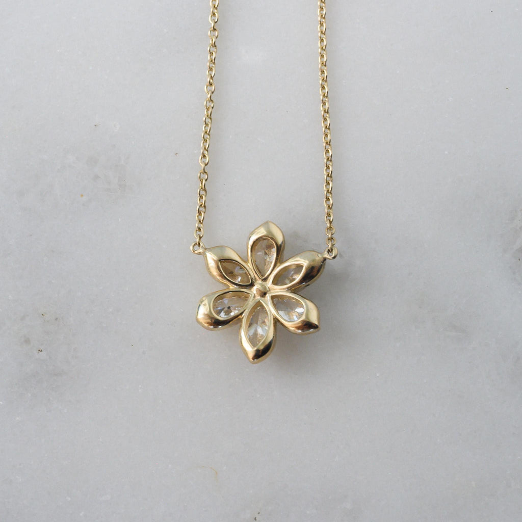 14K Yellow Gold Diamond Daisy Necklace