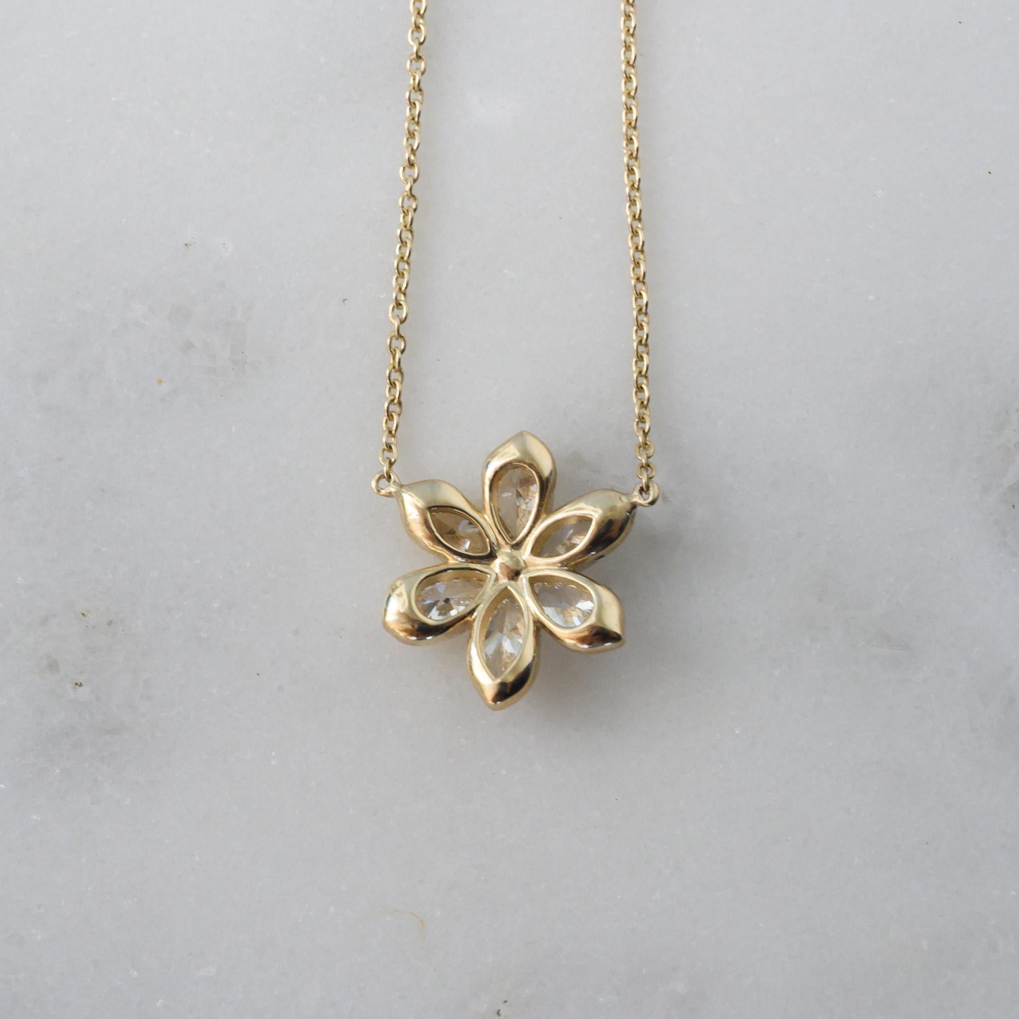 14K Yellow Gold Diamond Daisy Necklace