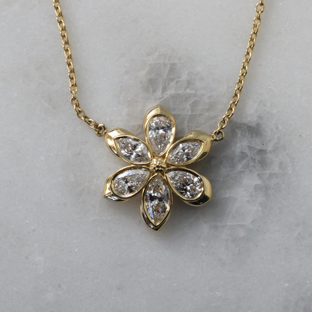 14K Yellow Gold Diamond Daisy Necklace
