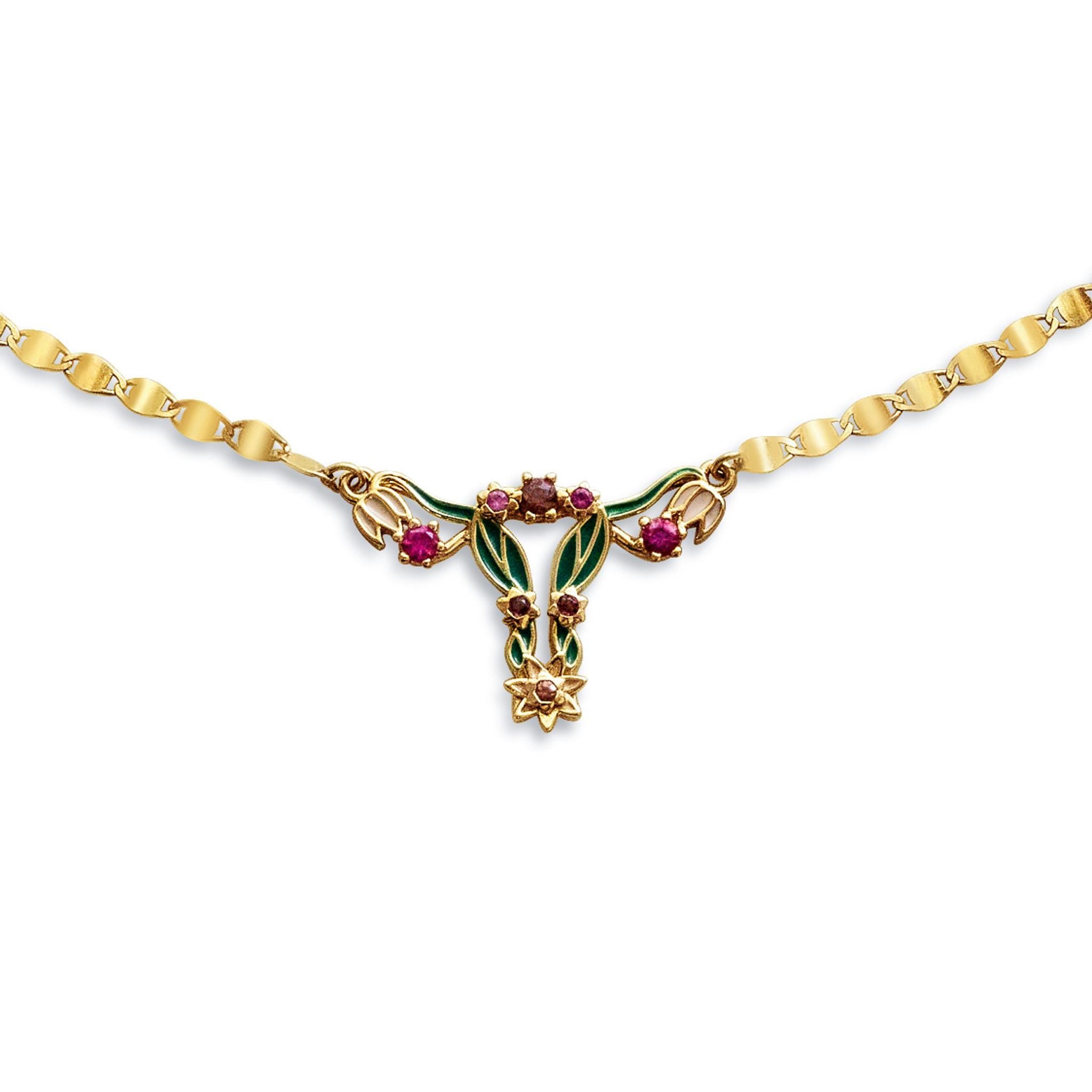 14k Gold Enamel Uterus Pendant
