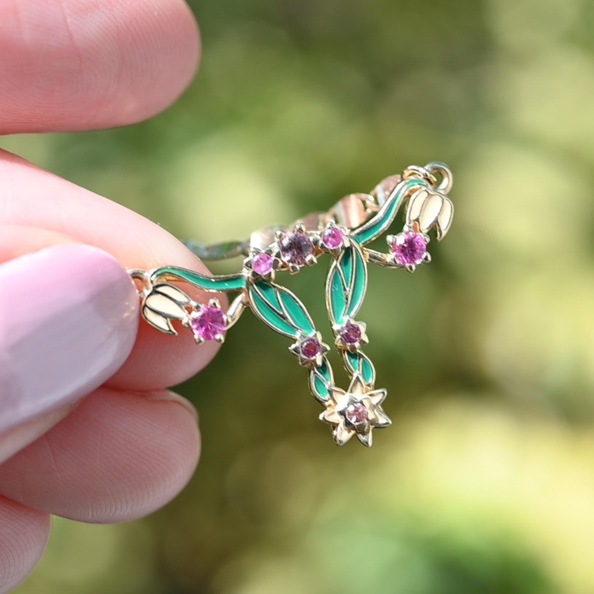 14k Gold Enamel Uterus Pendant