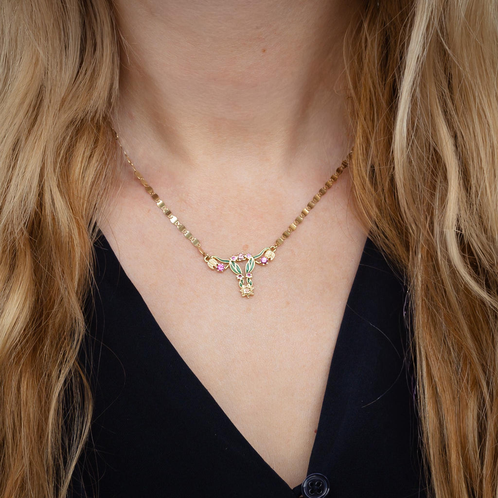 14k Gold Enamel Uterus Pendant